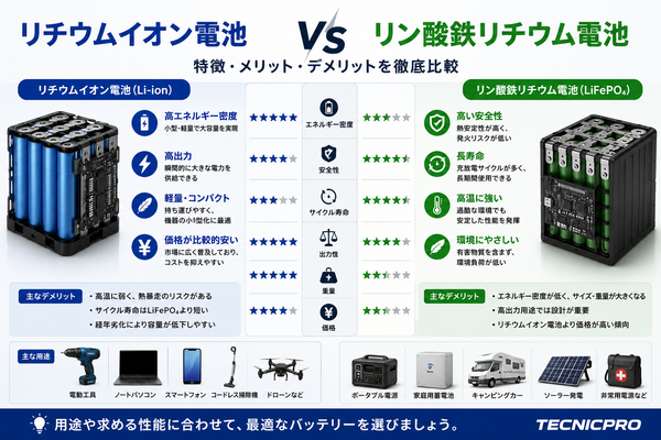 リチウムイオン電池とリン酸鉄リチウム（LiFePO₄）電池の違いとは？メリット・デメリットを徹底比較