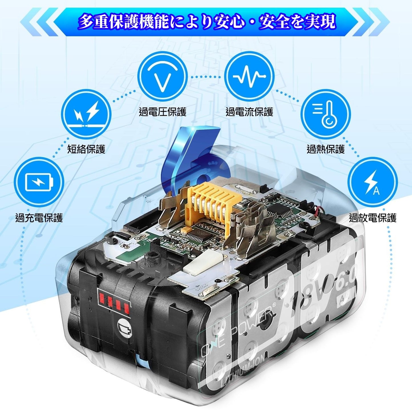 マキタ 18V バッテリー 充電器セット 6.0Ah BL1860B 互換 Waitley マキタバッテリー 18ボルト 充電器 防火材料シェルと長寿命電池セル採用 DC18RC DC18RF DC18RDなど互換 製造物責任保険付 PSE認証済品 (18V/6.0Ah 2個 + 充電器 セット)