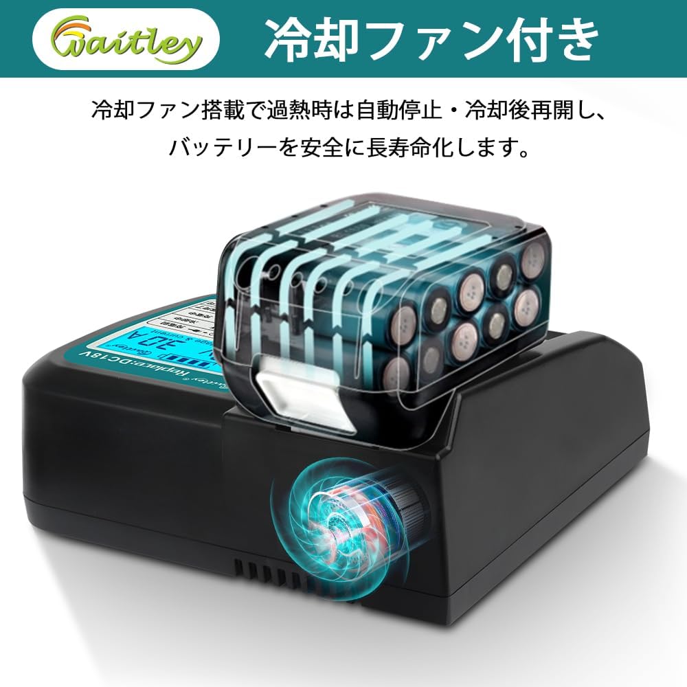 マキタ 18V バッテリー 充電器セット 6.0Ah BL1860B 互換 Waitley マキタバッテリー 18ボルト 充電器 防火材料シェルと長寿命電池セル採用 DC18RC DC18RF DC18RDなど互換 製造物責任保険付 PSE認証済品 (18V/6.0Ah 2個 + 充電器 セット)