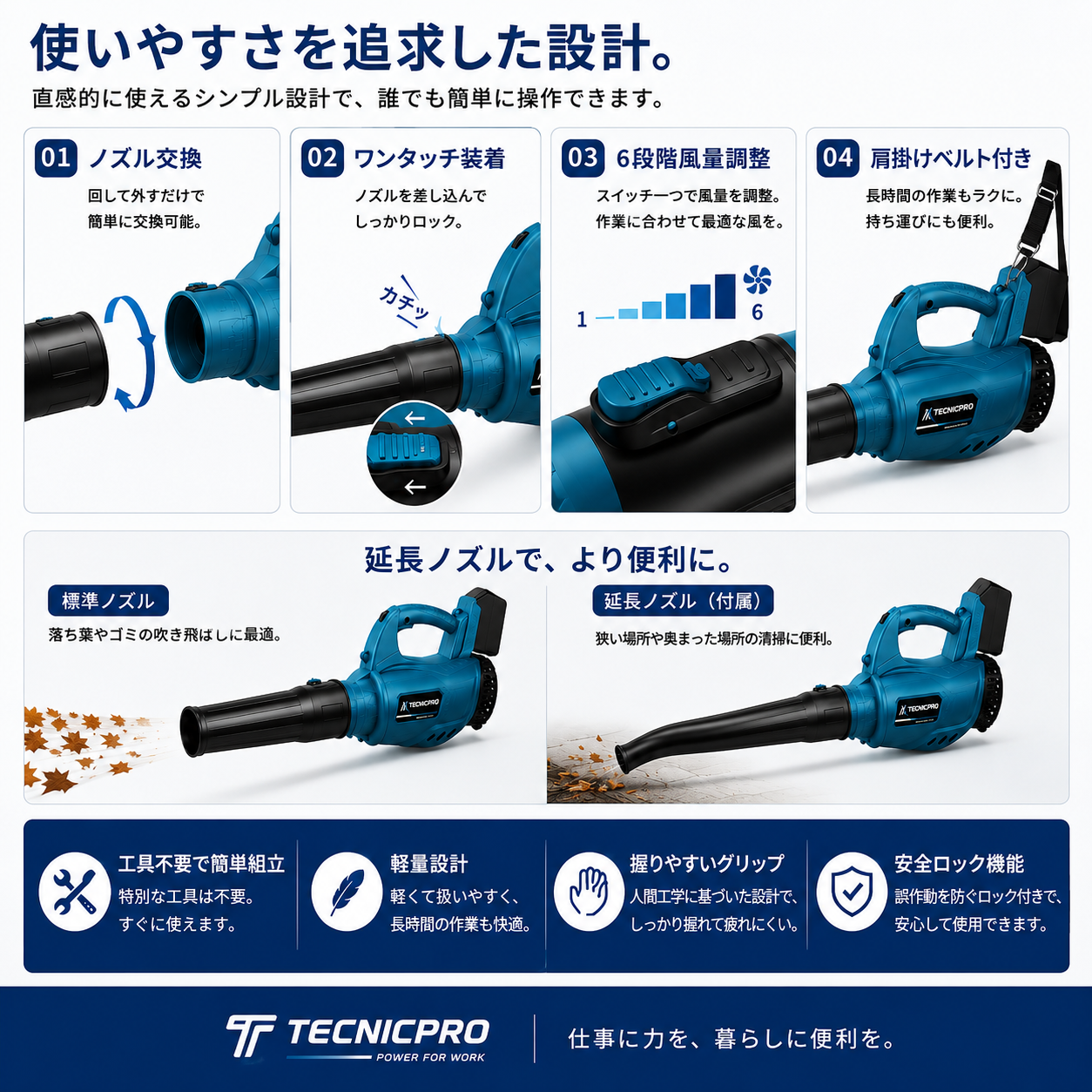 ブロワー コードレス 充電式 ハイパワー 6段階風量調節 マキタ18V・14.4Vバッテリー対応 Waitley BL1860B互換6.0Ahバッテリー1個・液晶急速充電器付き 3点セット 肩掛けベルト付 落ち葉 庭掃除 DIY 農機具清掃