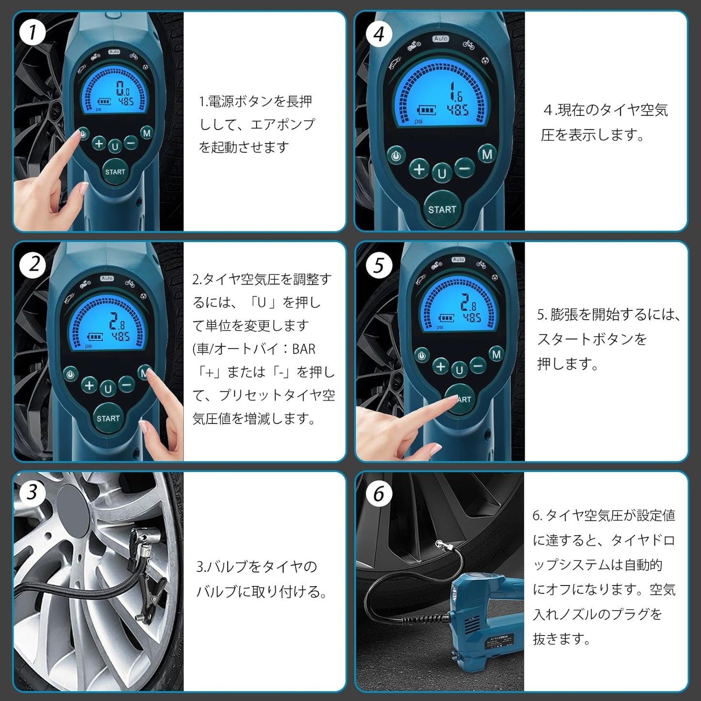 Waitley 電動空気入れ マキタ 18V 充電式空気入れ コードレス エアコンプレッサー LED照明ライト付 LCDデジタル表示 自動車 自転車 バイク ボール (本体のみ）