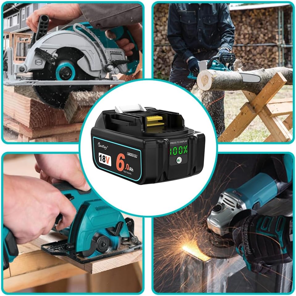 Waitley ウィトレ Makita マキタ 18V バッテリー 互換 BL1860B 6.0Ah マキタバッテリー 18V 電動工具用電池 デジタル残量指示付き 一年保証付き PSE認証済品